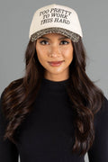 TOO PRETTY TO WORK THIS HARD LEOPARD/IVORY TRUCKER HAT