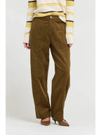 MOSS BROWN MID RISE BARREL PANTS