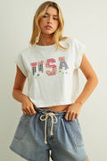 USA FLORAL PATCHWORK TEE--WHITE