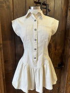 STRETCH TWILL BUTTON DOWN ROMPER--CREAM