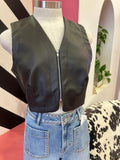 VROOM VROOM FAUX LEATHER VEST TOP--BLACK