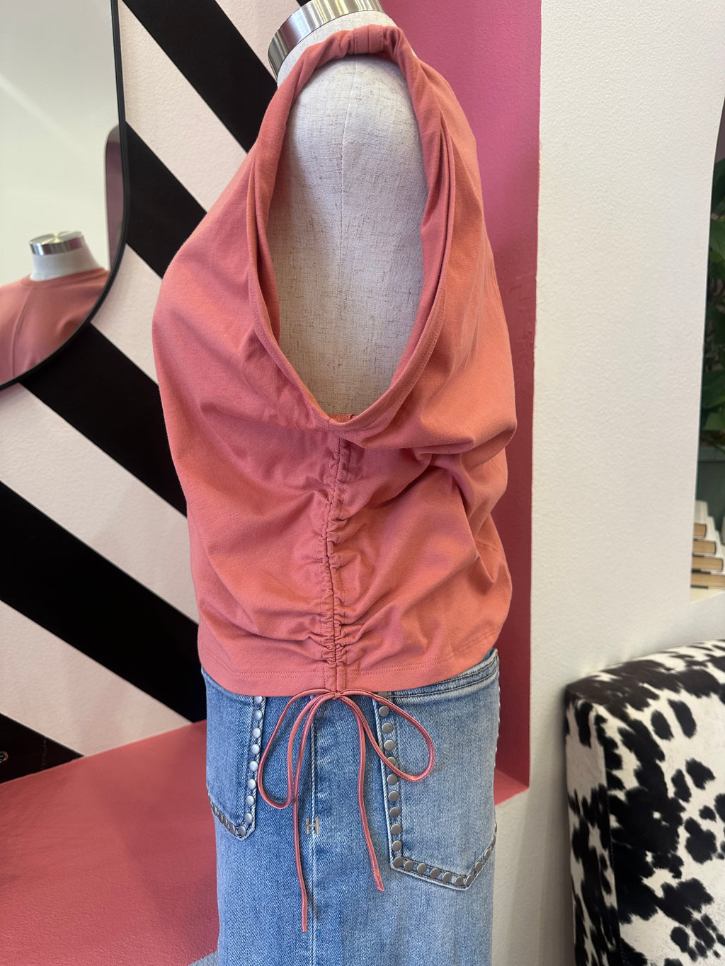 HABITUAL SLEEVELESS CINCHED WAIST TEE--ROSE