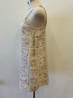 CONTRAST CROCHET MINI DRESS--TAN/CREAM