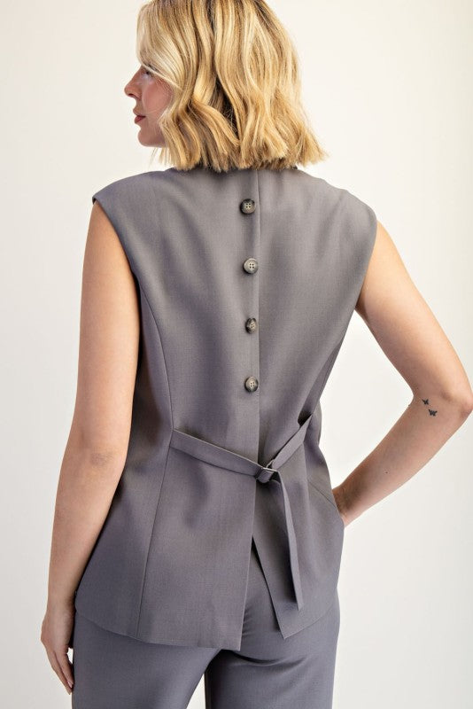 SLEEVELESS BLAZER VEST--GREY
