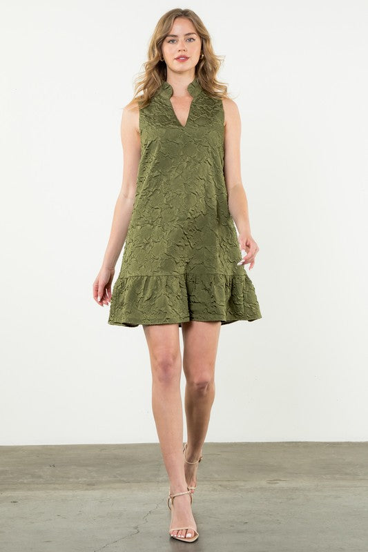 TRUE TO ME TEXTURED DRESS--OLIVE GREEN