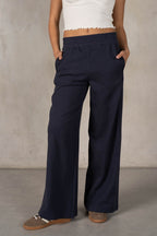 JERSEY PANTS WITH DRAWSTRING WAIST--NAVY