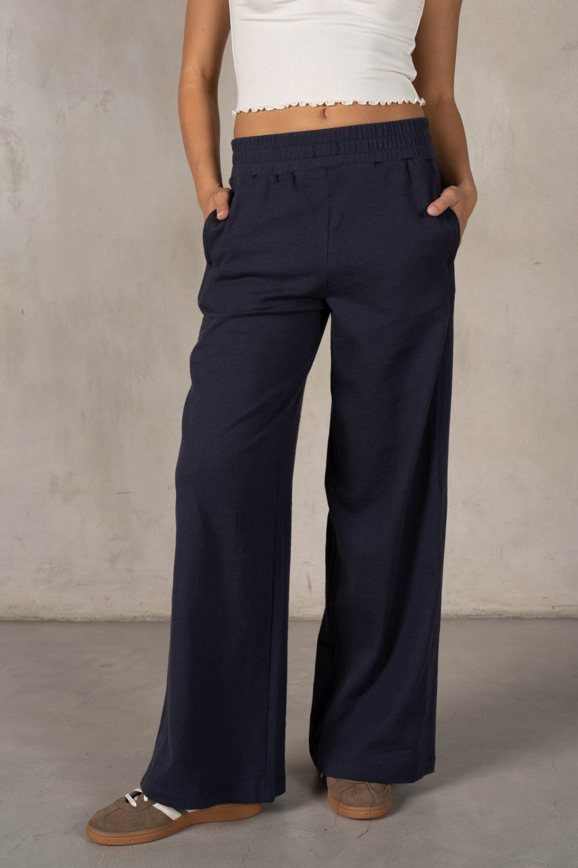 JERSEY PANTS WITH DRAWSTRING WAIST--NAVY