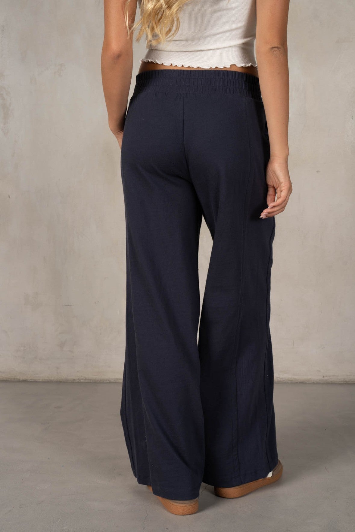 JERSEY PANTS WITH DRAWSTRING WAIST--NAVY