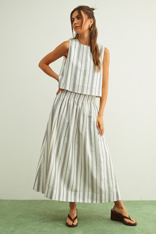 STRIPE SLEEVELESS TOP--BLACK/OATMEAL