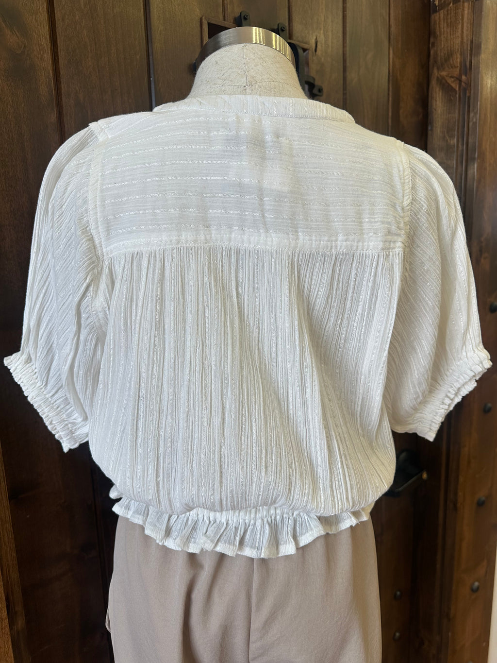 PUFF SLEEVE WOVEN TOP--WHITE