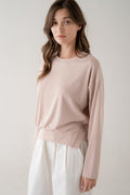 ASYMMETRIC HEM LIGHTWEIGHT SWEATSHIRT--DUSTY MAUVE