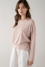 ASYMMETRIC HEM LIGHTWEIGHT SWEATSHIRT--DUSTY MAUVE