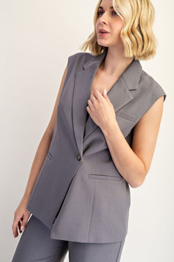 SLEEVELESS BLAZER VEST--GREY