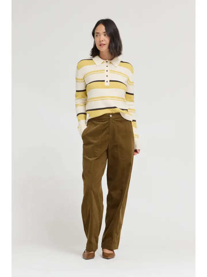 MOSS BROWN MID RISE BARREL PANTS