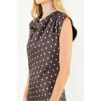 COWL NECK POLKA DOT SLIT DRESS--BROWN