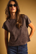 SUEDE TOP--BROWN