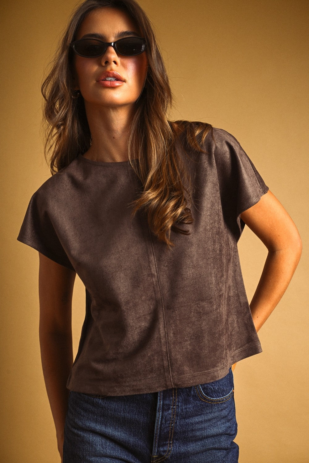 SUEDE TOP--BROWN