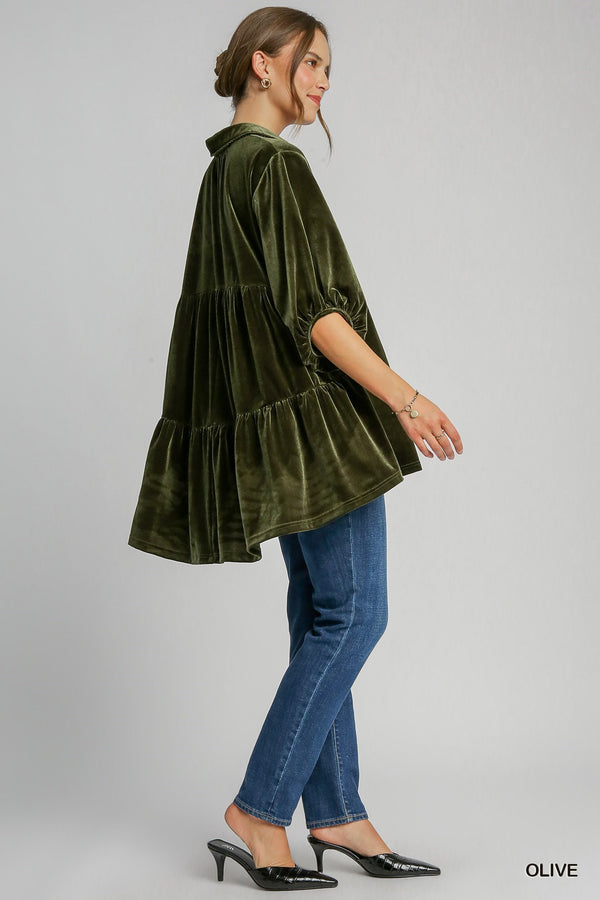 ALL THE FEELS VELVET TUNIC DRESS--OLIVE