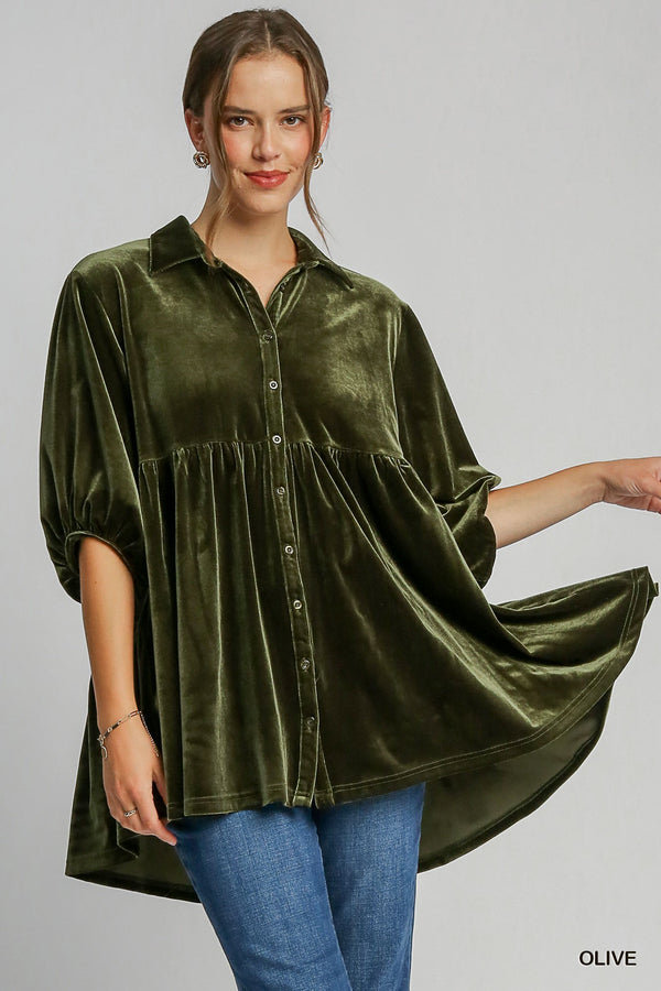 ALL THE FEELS VELVET TUNIC DRESS--OLIVE