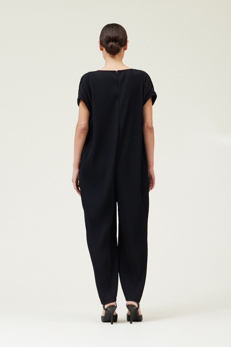 PLEATED JUMPSUIT--BLACK