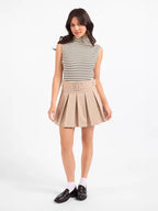 BRIOCHE MOCK NECK KNIT TANK--CREAM/BLACK