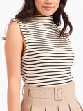 BRIOCHE MOCK NECK KNIT TANK--CREAM/BLACK