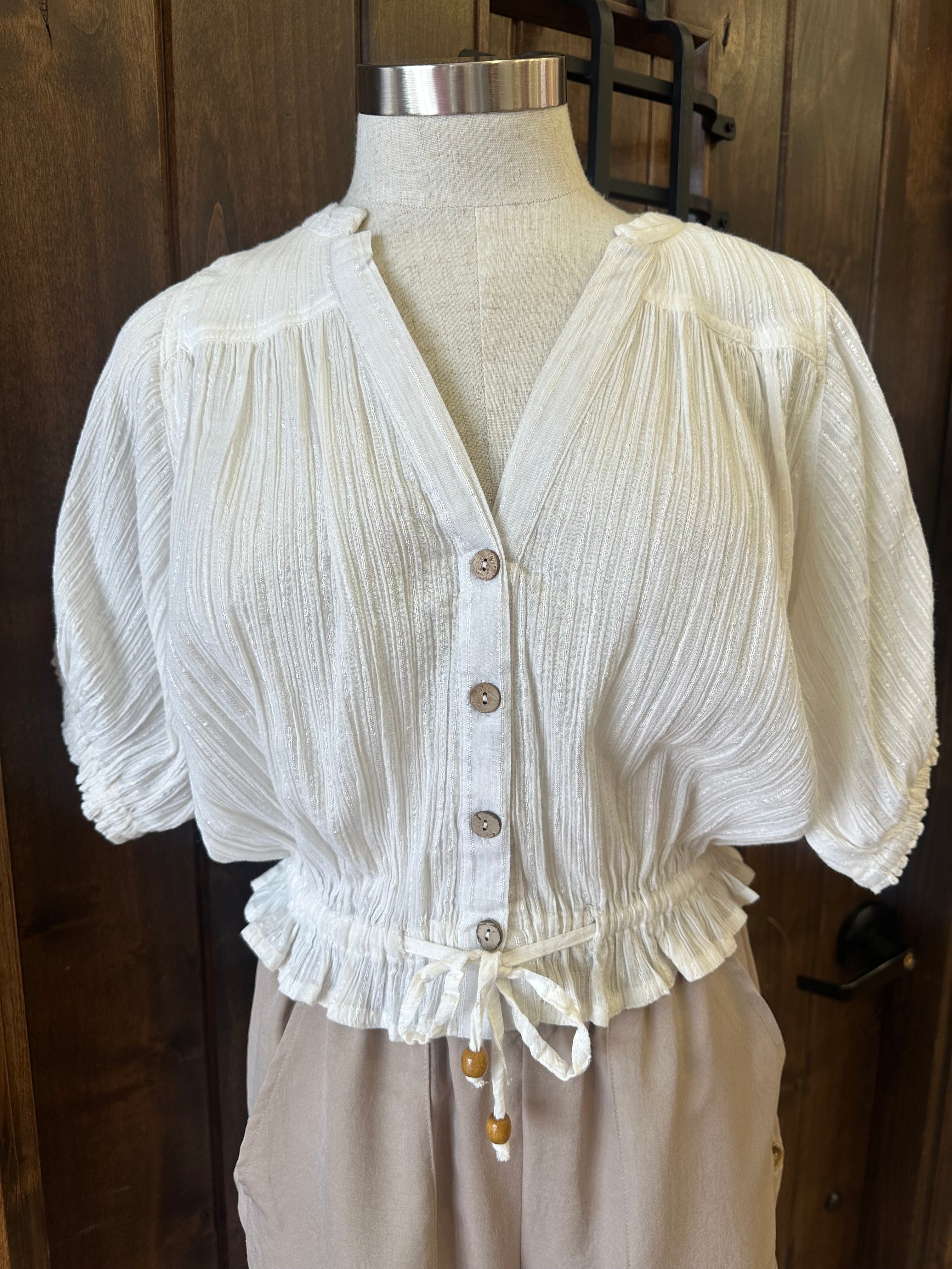 PUFF SLEEVE WOVEN TOP--WHITE