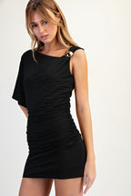 ASYMMETRIC FLUTTER DRESS--BLACK