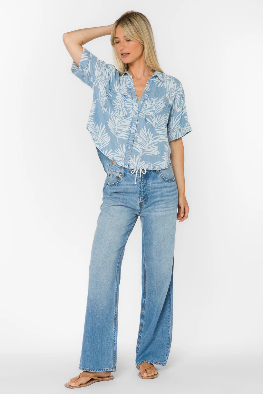 VELVET HEART BRANDON PALM LEAF SHIRT--BLUE MIX