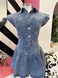 DENIM SNAP FRONT SKIRT STYLE ROMPER