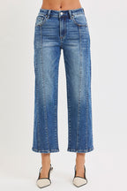 RISEN HR CROP STRAIGHT JEANS--DARK WASH