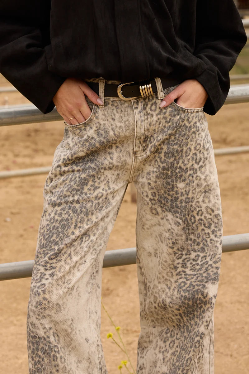 VINTAGE HAVANA DISTRESSED LEOPARD WASHED WIDE LEG JEAN