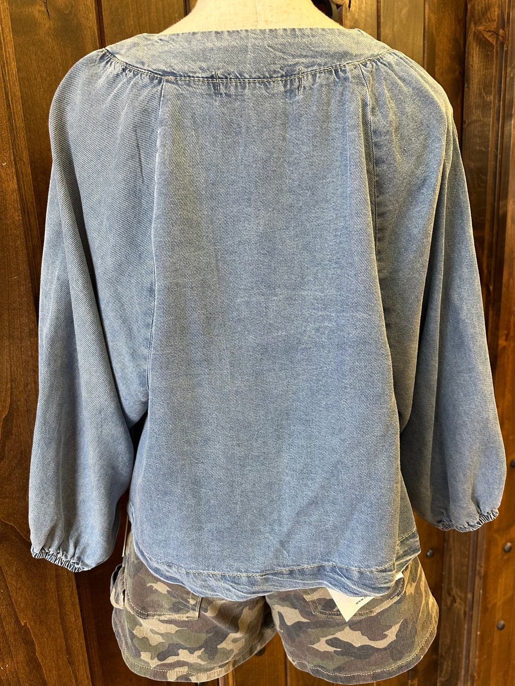 WASHED TENCEL DENIM LACE UP TOP