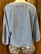 WASHED TENCEL DENIM LACE UP TOP