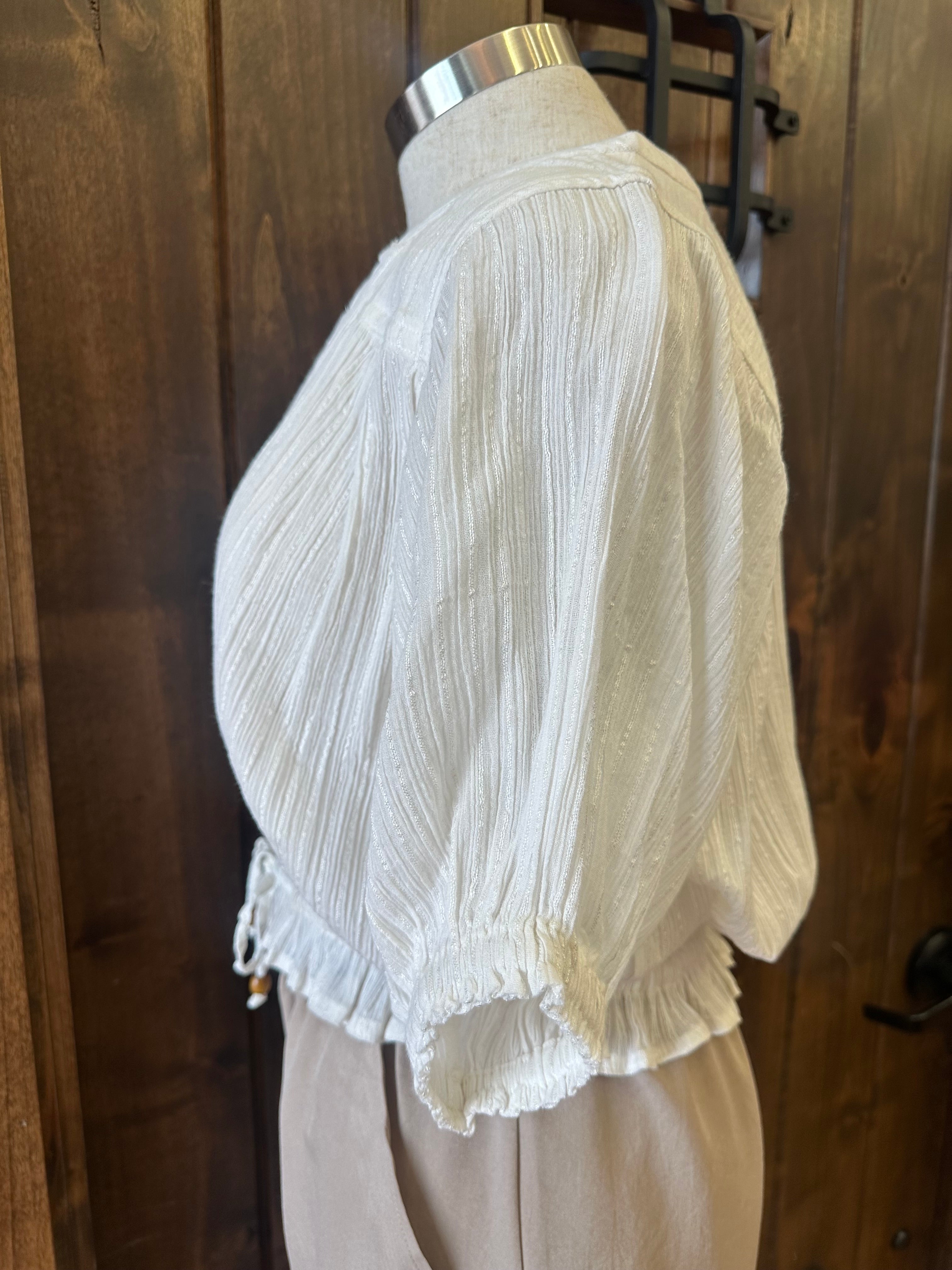 PUFF SLEEVE WOVEN TOP--WHITE