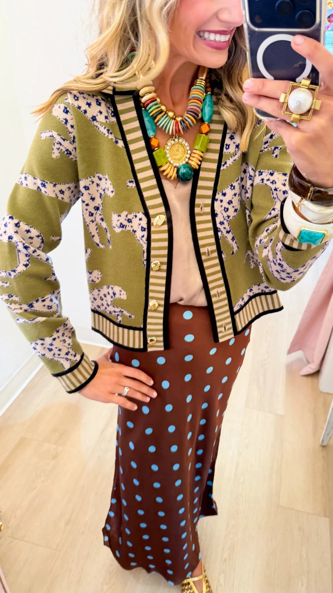 CHEETAH V-NECK BUTTON DOWN CARDIGAN