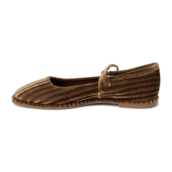 GERRY VELVET VEGAN ANKLE TIE BALLET FLAT--BROWN