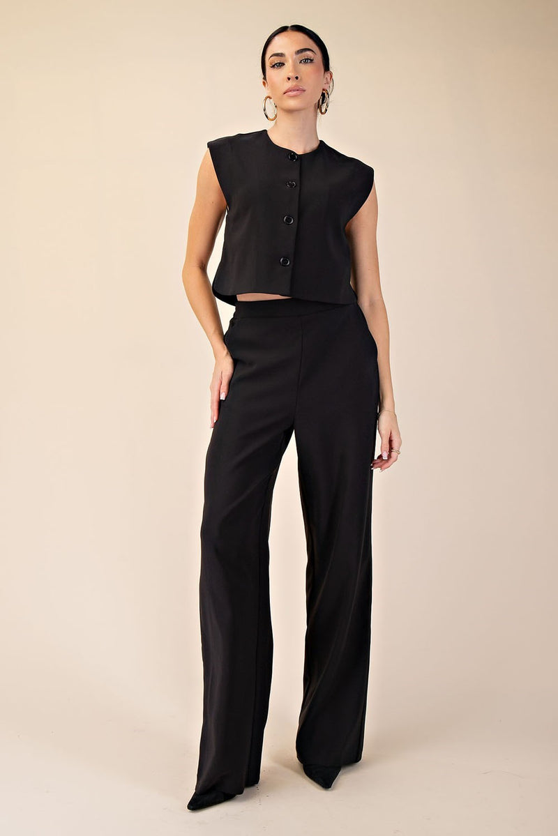 HIGH RISE WIDE LEG PANTS--BLACK