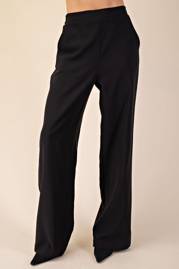 HIGH RISE WIDE LEG PANTS--BLACK
