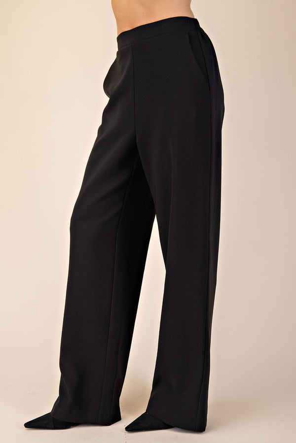 HIGH RISE WIDE LEG PANTS--BLACK