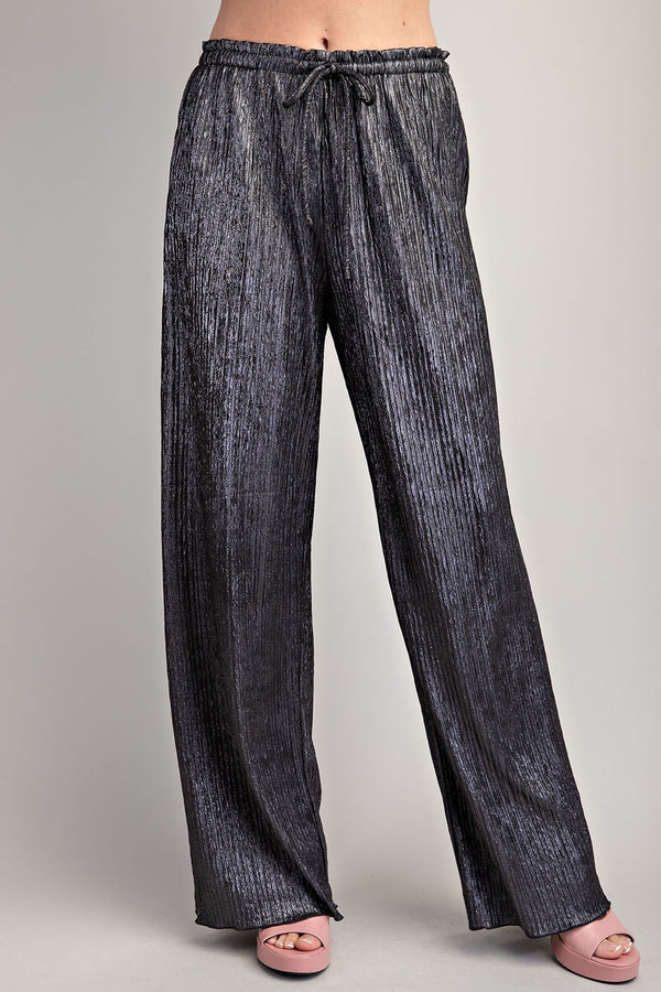 GLAMOROUS LIFE FLOWY SHIMMER PANTS--CHARCOAL