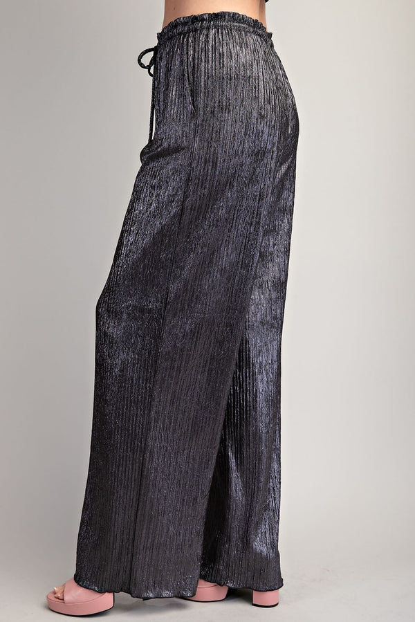 GLAMOROUS LIFE FLOWY SHIMMER PANTS--CHARCOAL