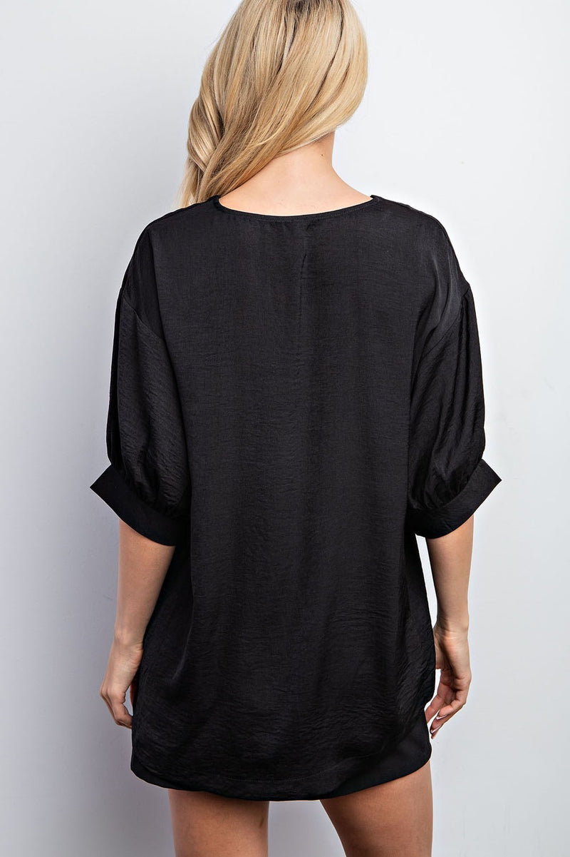 STAY CLASSY V-NECK TOP--BLACK