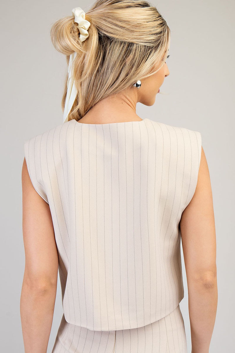 PINSTRIPE VEST TOP--BEIGE