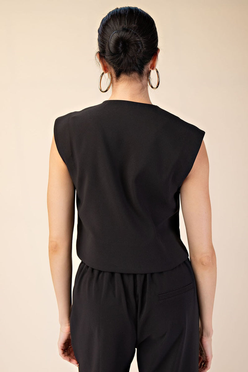 BUTTON UP VEST TOP--BLACK
