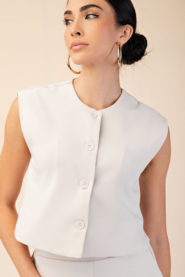BUTTON UP VEST TOP--CREAM