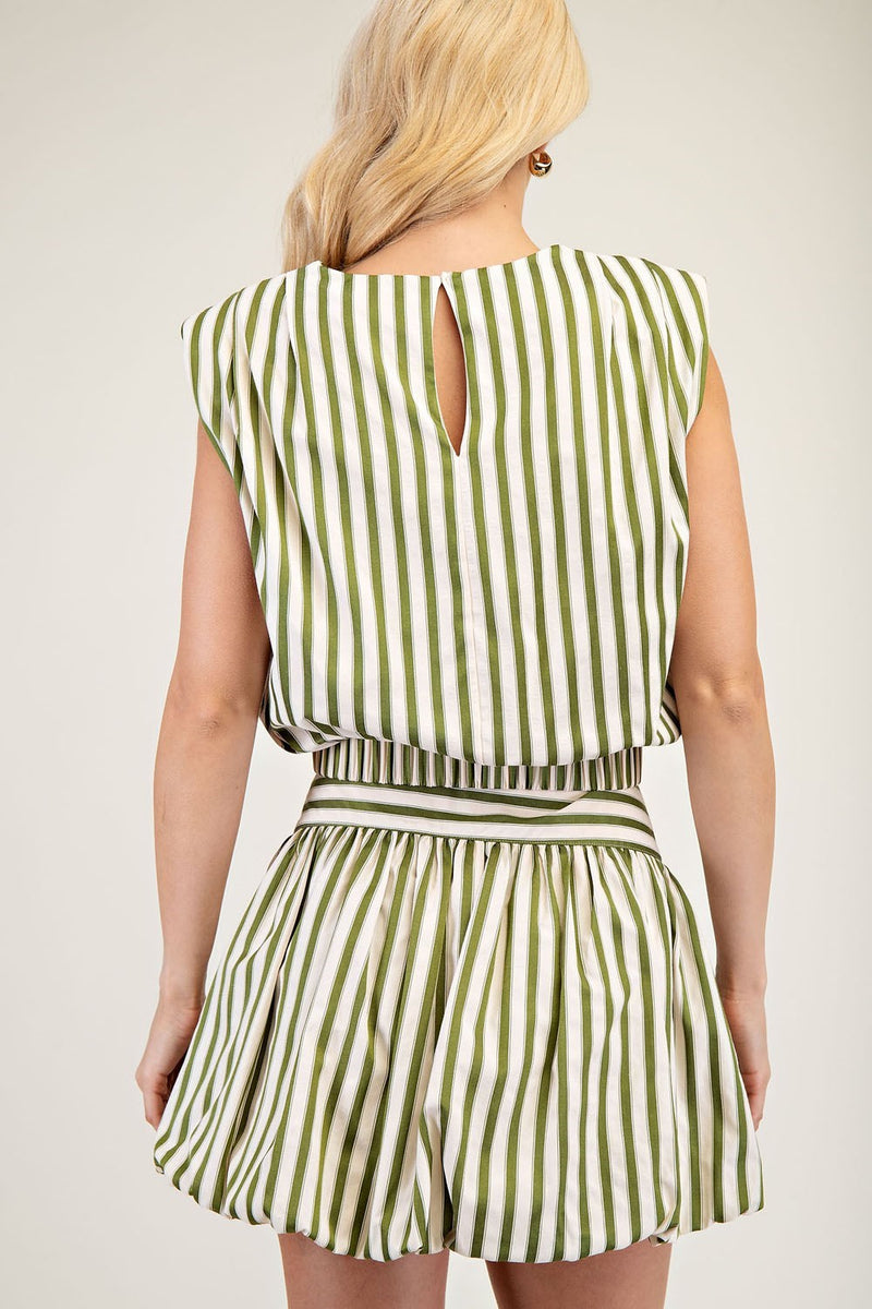 STRIPED SLEEVELESS TOP WITH SHOULDER PADS--GREEN