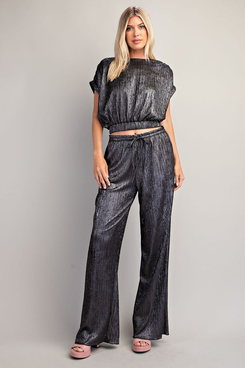 GLAMOROUS LIFE SHIMMER TOP--CHARCOAL