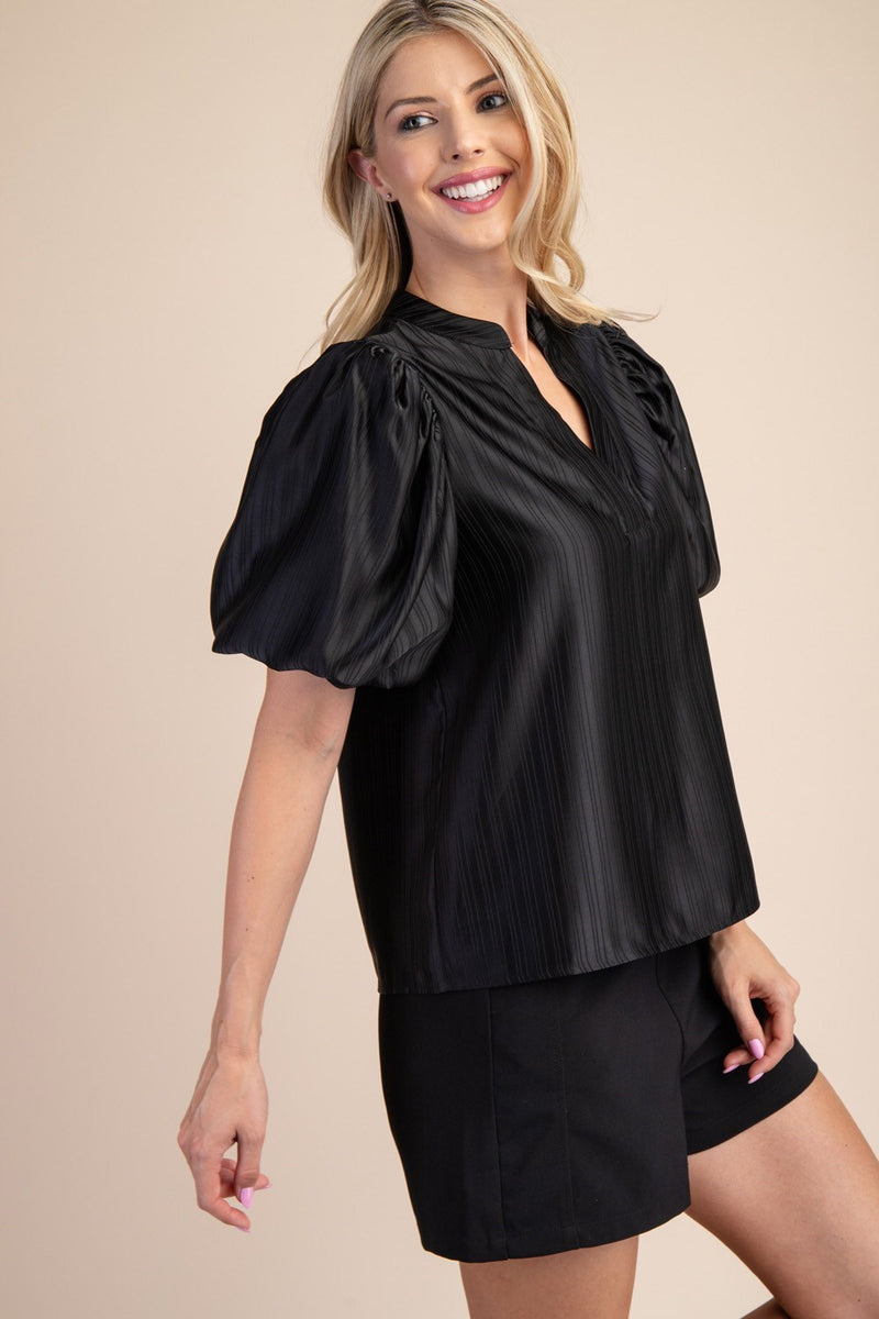 SHINE ON MY GIRL PUFF SLEEVE TOP--BLACK