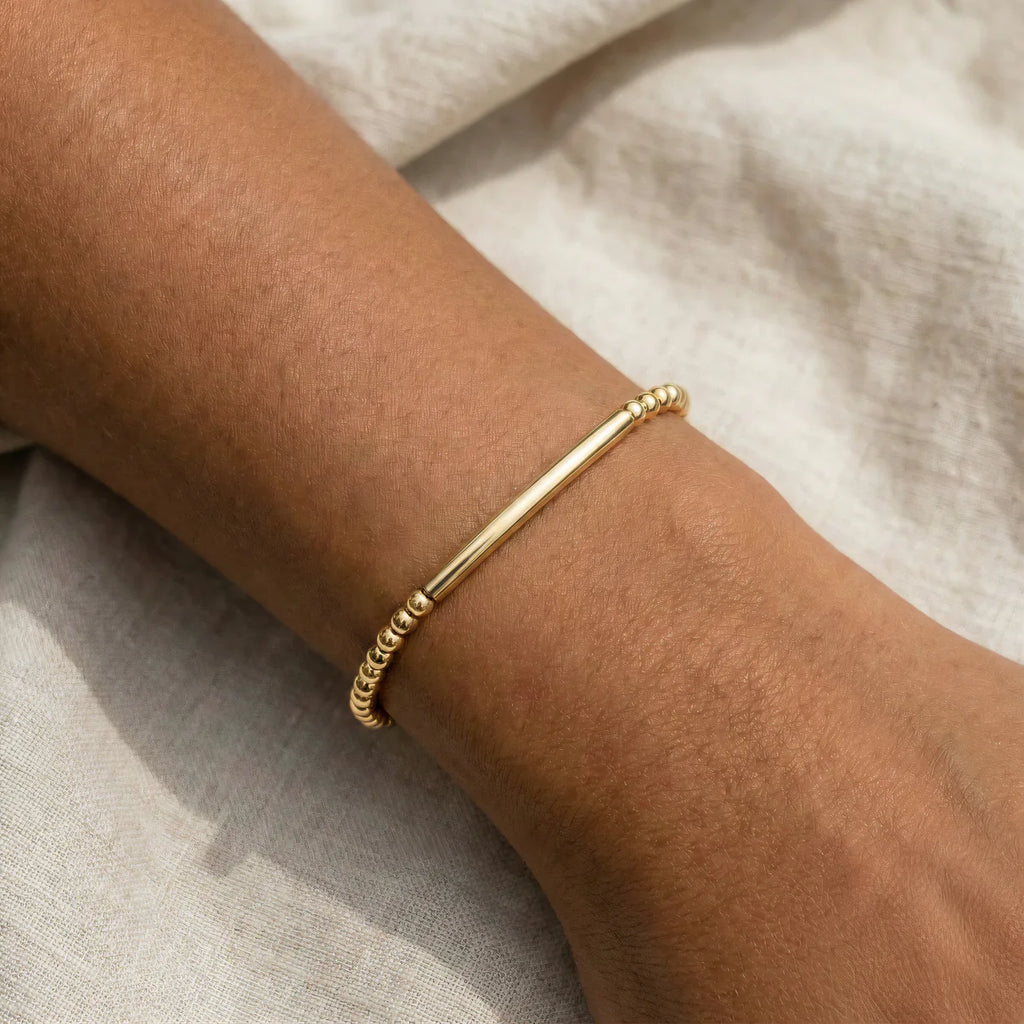 JAMIE GOLD FILLED BEADED BRACELET WITH BAR